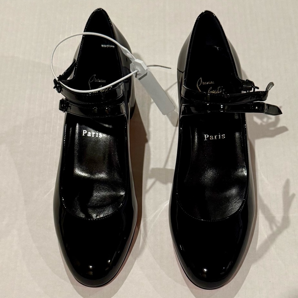 Christian Louboutin Black Patent Mary Jane Heels with Red Soles - Picture 4 of 5